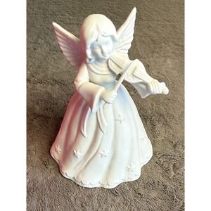 Vintage White Bisque Porcelain Angel Violinist Figure Silent Night Q-2768 Japan